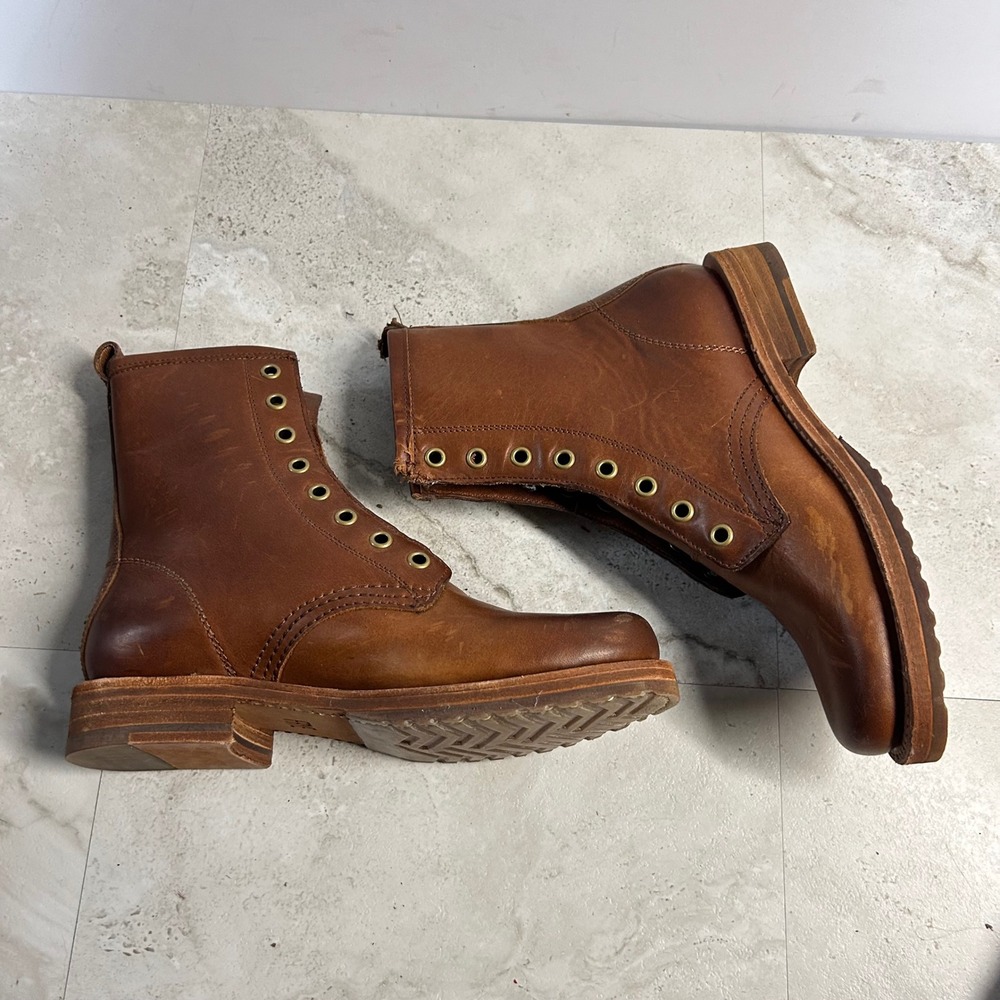 Frye Women 6 Cognac Leather Lace Up Combat Boots Lug Sole Distressed 3471911 - Picture 6 of 7